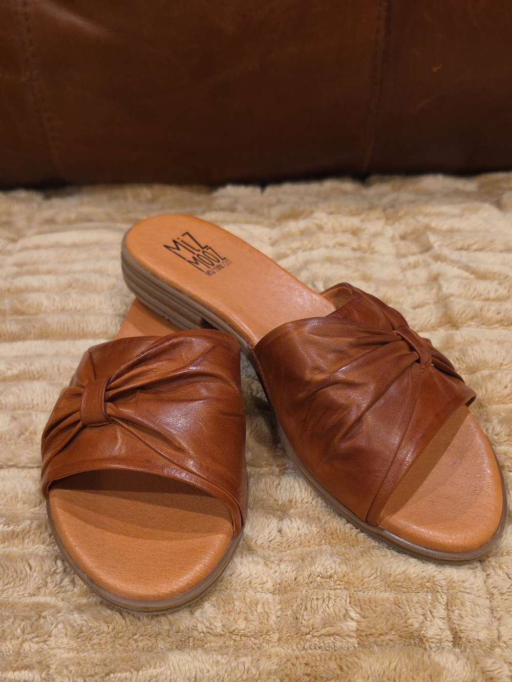 Miz Mooz Ruched Leather Slide Sandals-Daisey Brandy 9.5 W